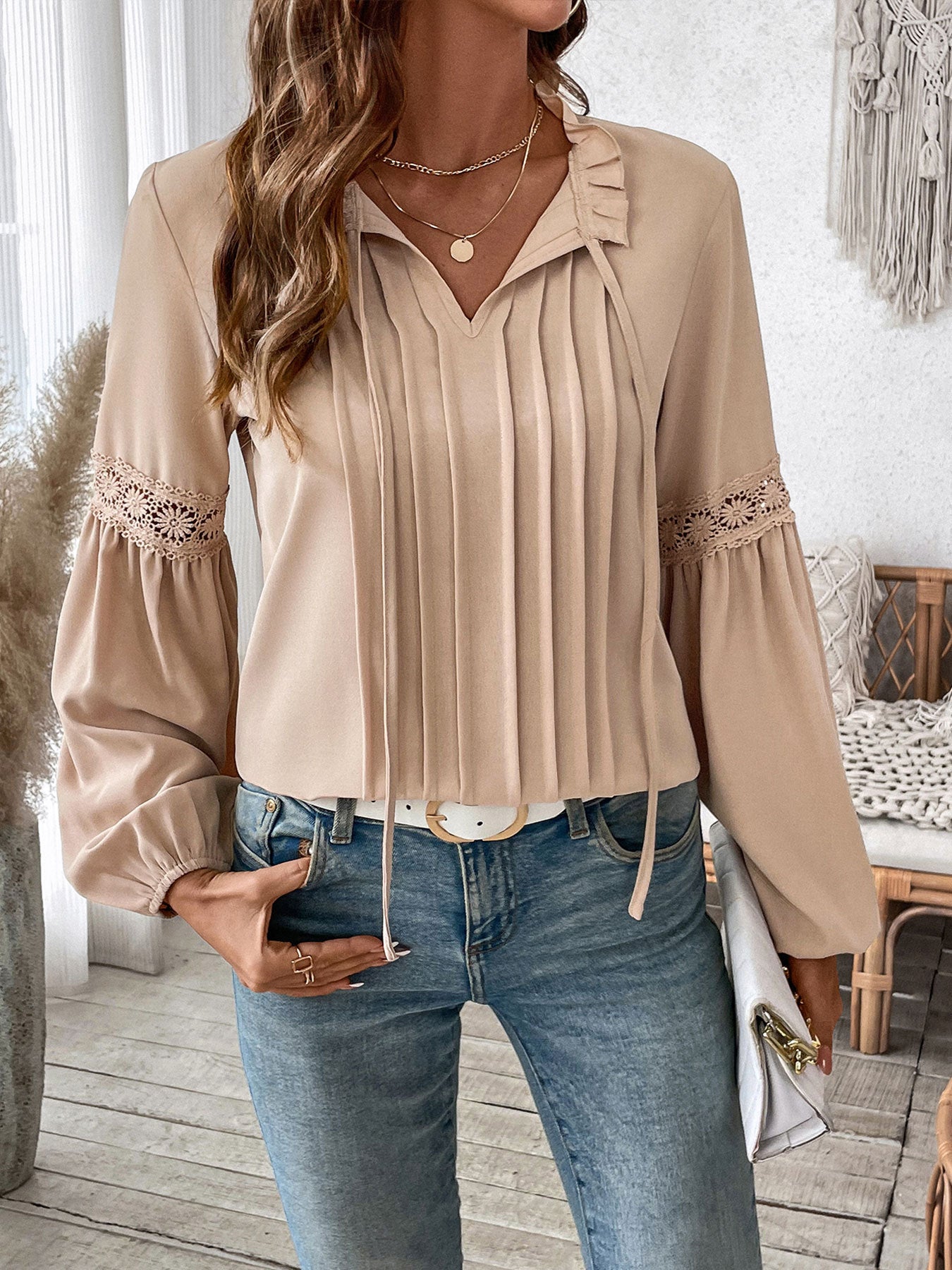 Womens Tops Dressy Casual Long Sleeve Shirts V Neck Chiffon Blouses Fall Outfits for Women 2025 - Seldom Seen Styles