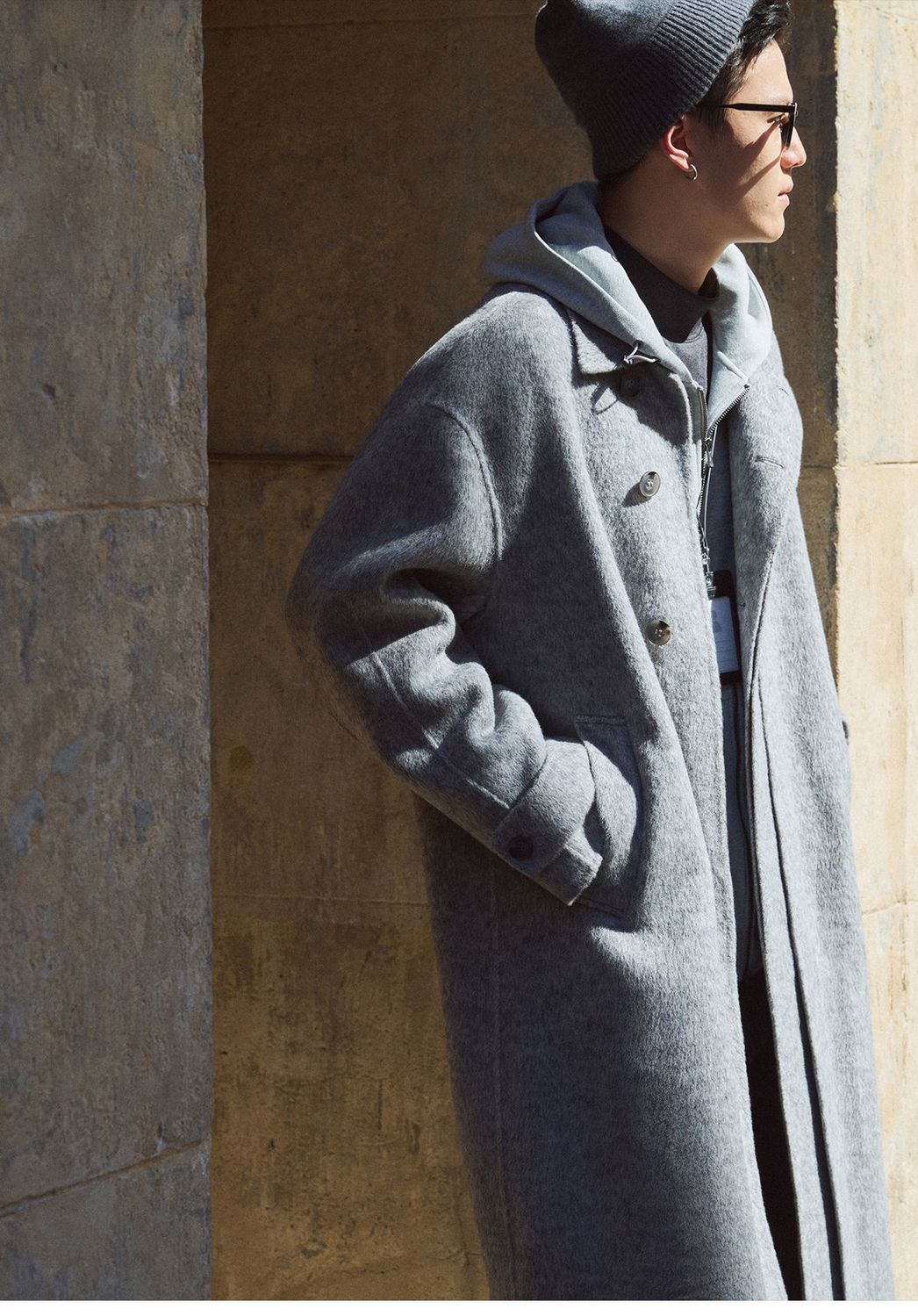 Camel Fleece Wool Blended Long Hair Double-Sided, Winter Shaped Balmacan Medium Long Coat Men's Jacket