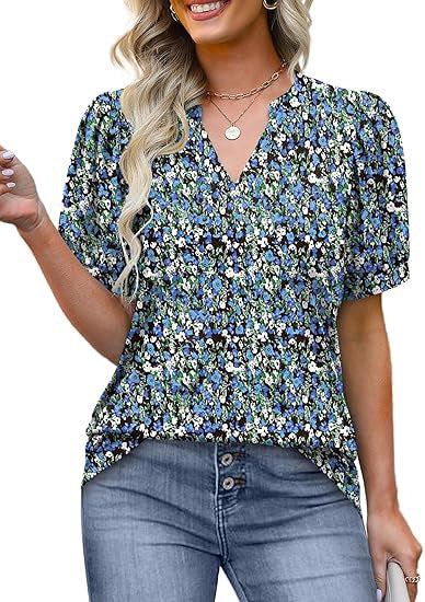 Womens Tops Summer Short Sleeve V Neck Blouses Business Casual Loose Fit Tshirts Trendy Fashion Outfits - Seldom Seen Styles