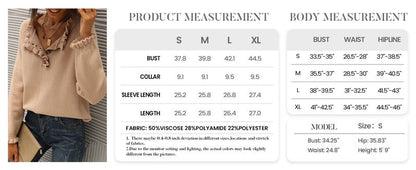 Women's Knit Pullover Sweater Tops - Casual Long Sleeve Button Down Crew Neck Ruffle Solid Color Striped - Knitwear, Womenswear - Seldom Seen Styles