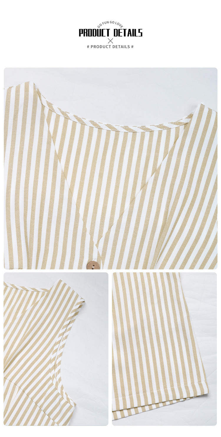 Women's Romper Woven V Neck Sleeveless Waist Tie Wide Leg Stripes Belted Jumpsuit Outfit Casual Dressy