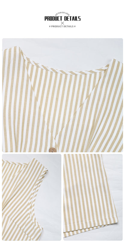 Women's Romper Woven V Neck Sleeveless Waist Tie Wide Leg Stripes Belted Jumpsuit Outfit Casual Dressy