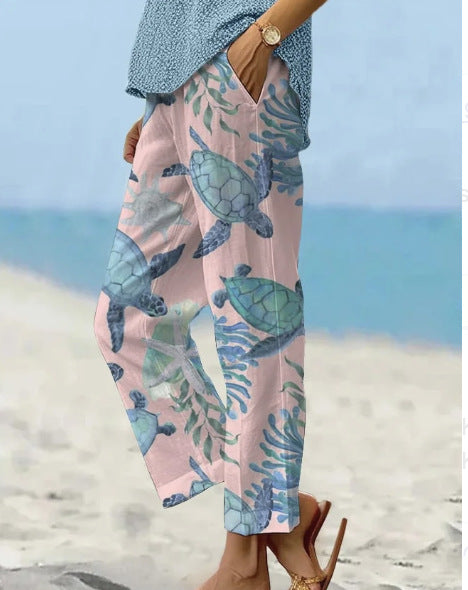 Linen Pants Women Summer Elastic Waist Straight Leg Plus Size Crop Pants Casual Beach Trousers with Pockets - Seldom Seen Styles