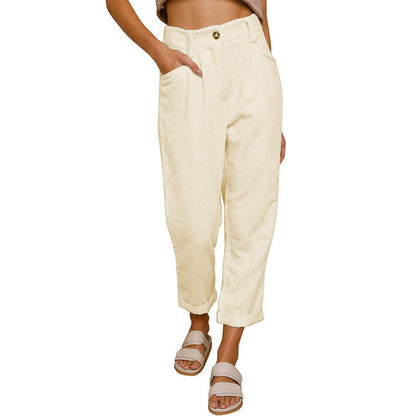 Womens Elastic Waist Straight Leg Corduroy Pants with Pockets, S-2XL - Seldom Seen Styles