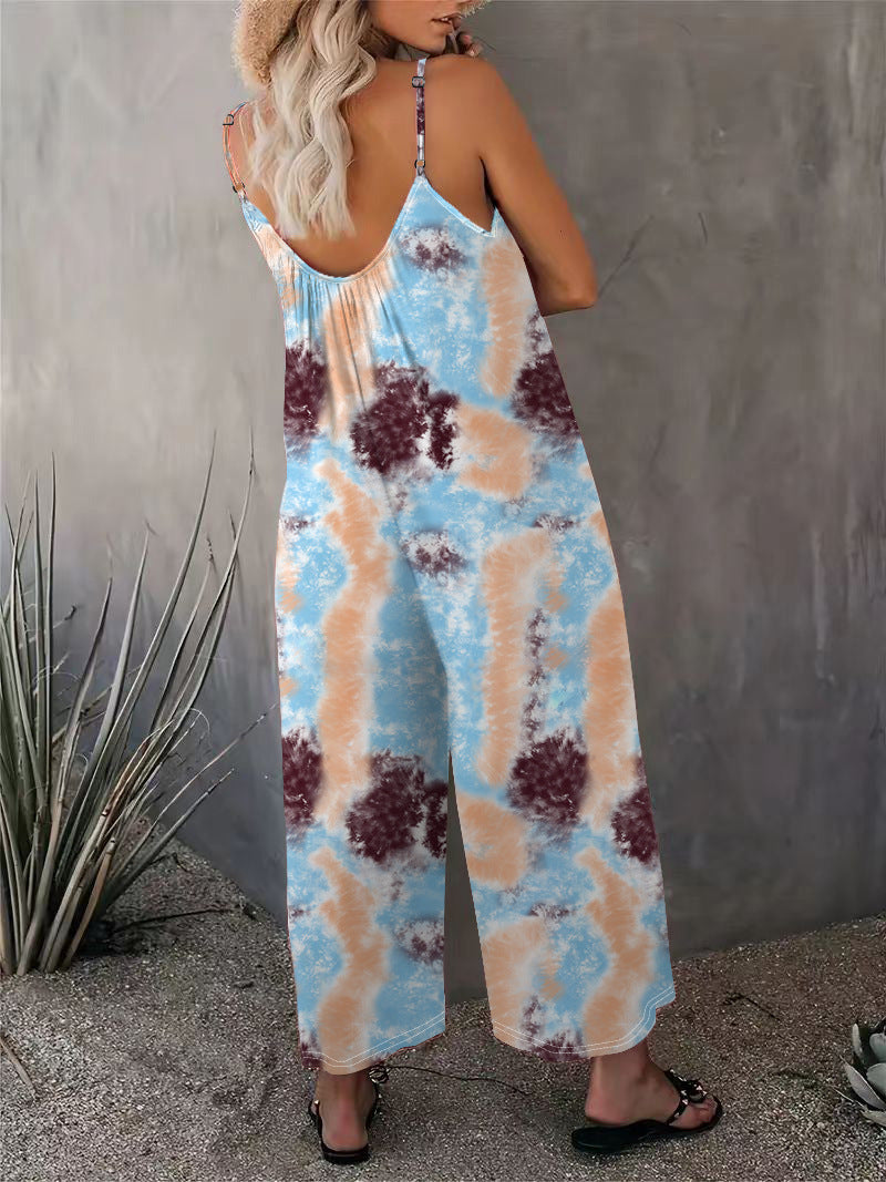 2025 Summer New Women's Casual Ladies' Strap Jumpsuit Pants New Printed Sleeveless Romper for Women