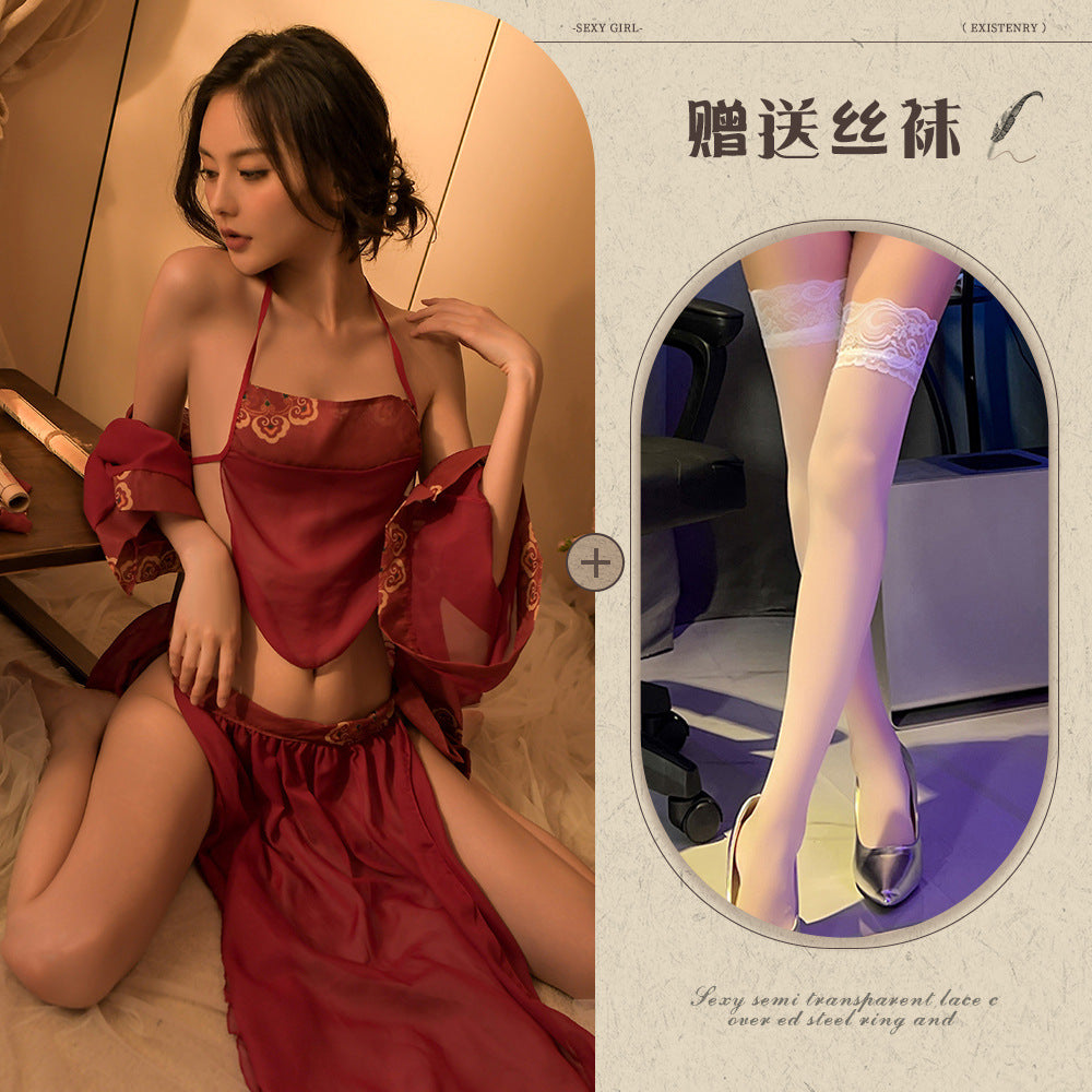 Sexy Lingerie Sexy Ancient Hanfu Republic of China Style Embroidered Nightdress Pure Desire Hot Uniform Temptation Set
