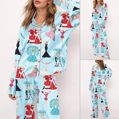 White Christmas Satin Pajama Set For Women Print Comfy Satin Sleepwear & Loungewear Pjs Printing Short Sleeve Top & Shorts - SHESHOW - Seldom Seen Styles