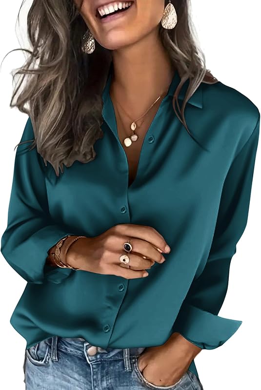 Satin Blouses for Women Silk Button Down Shirts Long Sleeve Business Casual Tops