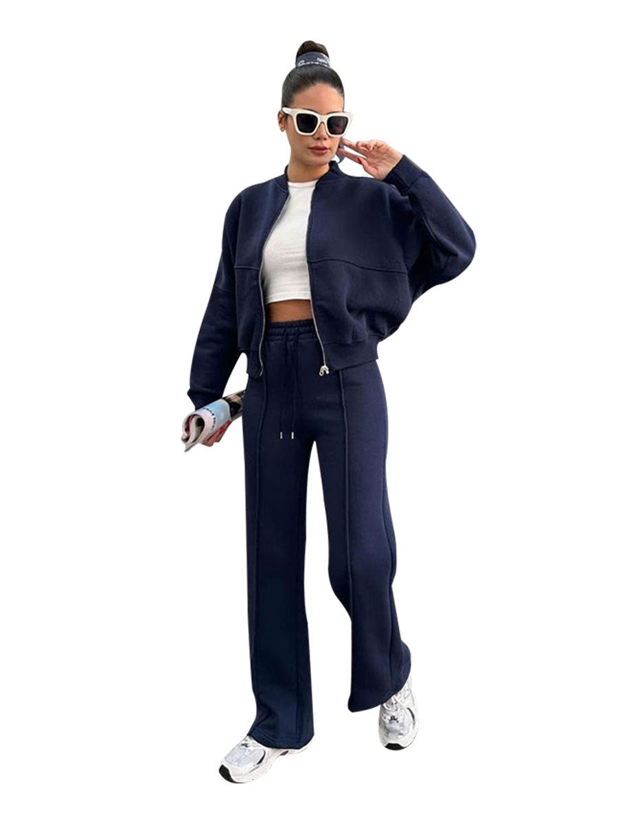 Sporty Two-piece Set Women's Plain Mock Neck Zip Up Jacket & Pocket Drawstring Waist Sweatpants Sports Sweat Suit, Sports Cozy Breathable Outfits Tracksuits for Daily Outdoor Wear, Tracksuit Set, Ladies Sportswear for All Seasons