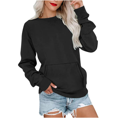 Women's Crewneck Hoodless Sweatshirt With Kangaroo Pocket Fleece Longsleeve Oversized Casual Style Shirt Lightweight Pullover - Seldom Seen Styles