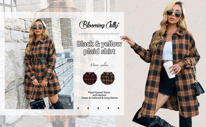 Women's Button Down Flannel Shirts Plaid Shacket Long Sleeve Collared Long Jacket Coats #Springtok - Seldom Seen Styles