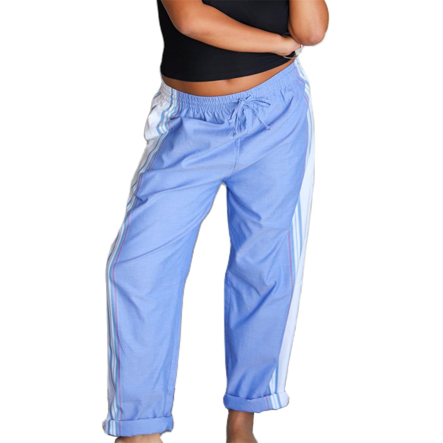 Women's Baggy Wide Leg Pants Casual Drawstring Elastic Waisted Contrast Color Workout Y2K Track Pants - Seldom Seen Styles