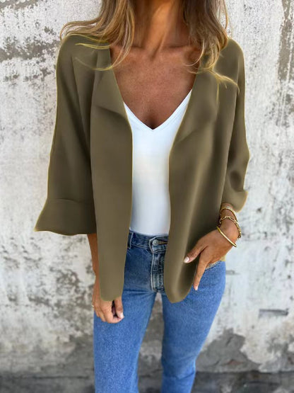 Faux Suede Cardigan, Casual Loose Lightweight Buttonless Solid Color Open Front Lapel Jacket for Women - Seldom Seen Styles