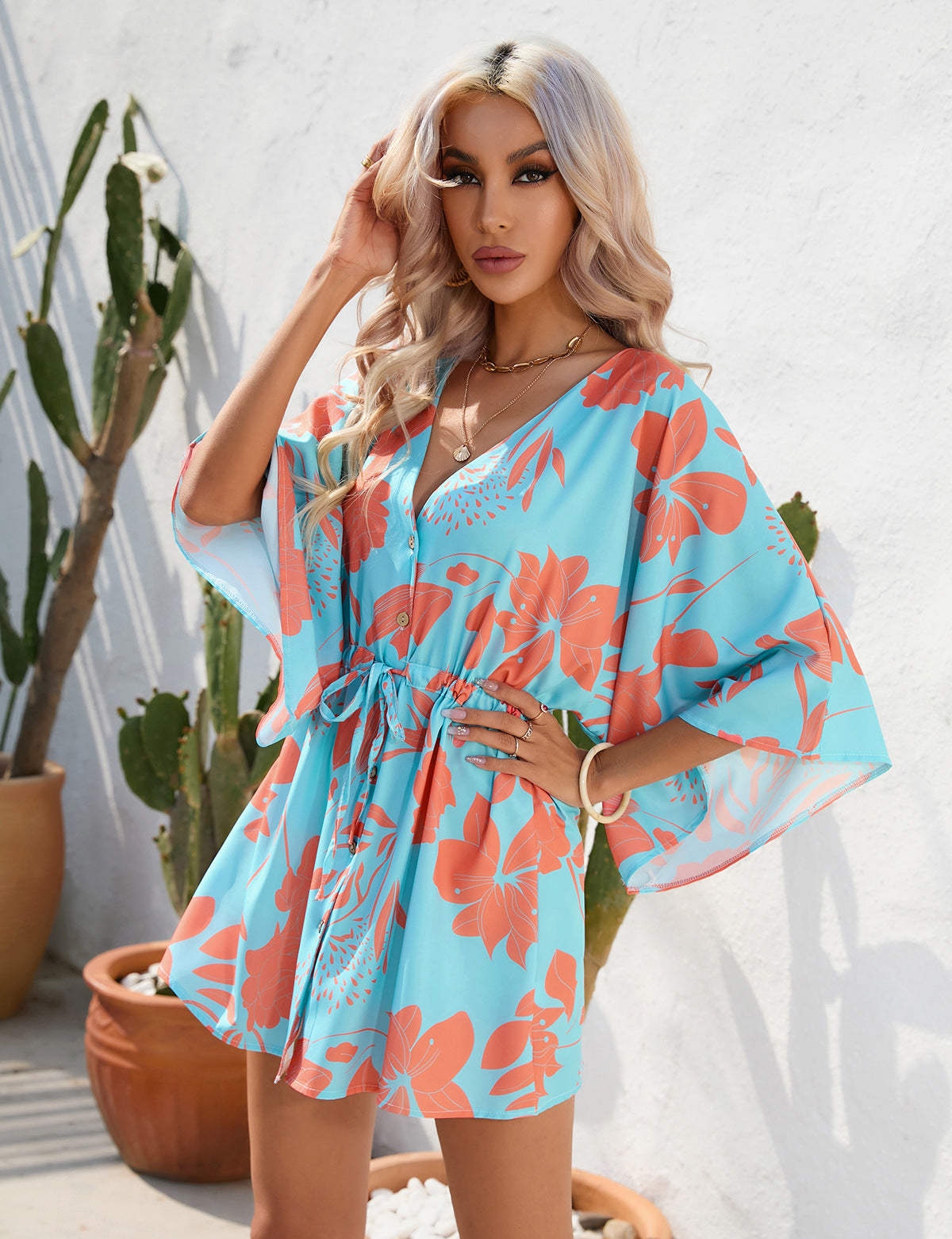 Floral summer dress everyday casual dresses with sleeves Print Five-Quarter Sleeve Dress