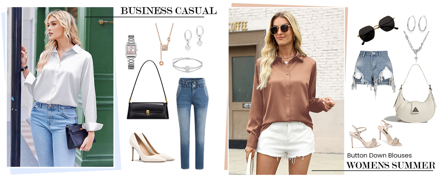 Satin Blouses for Women Silk Button Down Shirts Long Sleeve Business Casual Tops