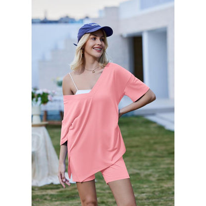 Summer Comfy Women's Loungewear  2 Piece Outfits Tshirt Oversized Short Sleeve Tracksuit Beach Cover Up Shorts Set S-XXL Casual Fabric Breathable Womenswear Loose Matching - Seldom Seen Styles