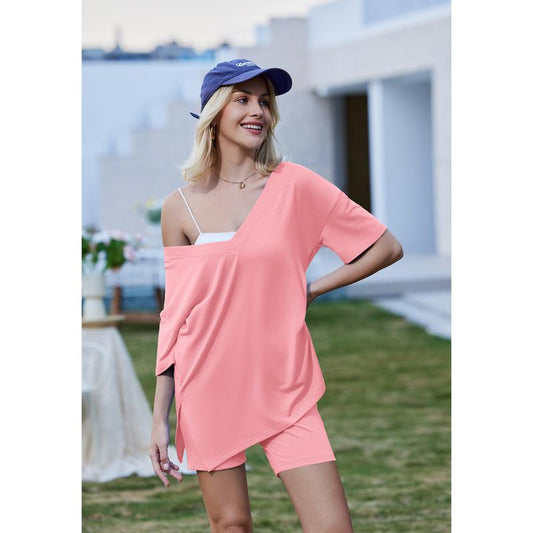 Summer Comfy Women's Loungewear  2 Piece Outfits Tshirt Oversized Short Sleeve Tracksuit Beach Cover Up Shorts Set S-XXL Casual Fabric Breathable Womenswear Loose Matching - Seldom Seen Styles