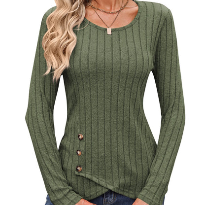 Sweaters for Women Fashion Long Sleeve Tops Button Pullover Crew Neck Casual Loose Slit Sweatshirt - Seldom Seen Styles