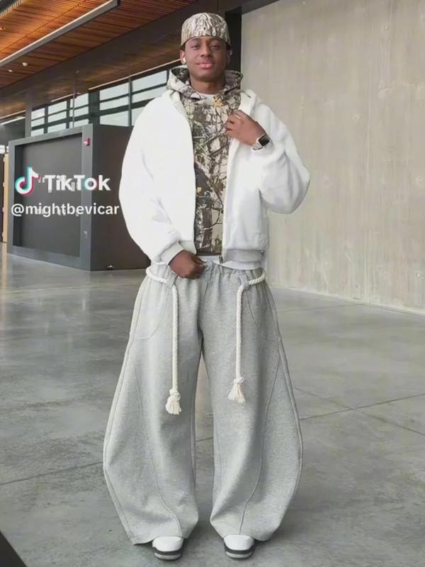 Baggy Wide Leg Pants for Women Casual Elastic Waist Lantern Trouser Sweatpants Womenswear Everyday Comfortable Nautical Rope Drawstring Unisex Fit 155-185cm - Seldom Seen Styles