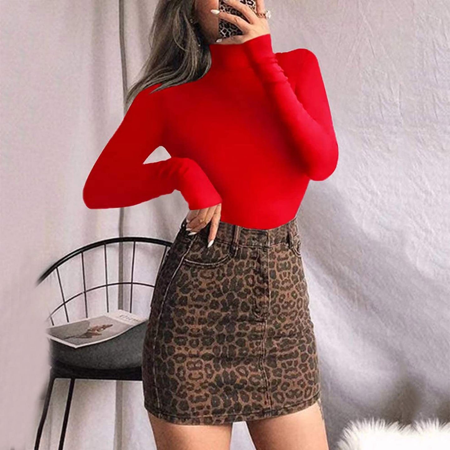 Women's Sexy Square Neck Bodysuit Long Sleeve Double Lined Shirt Tops