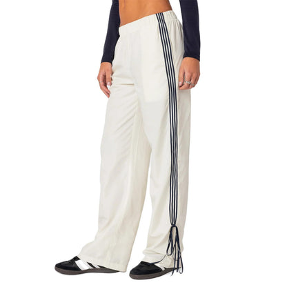 Women's Baggy Wide Leg Pants Casual Drawstring Elastic Waisted Contrast Color Workout Y2K Track Pants - Seldom Seen Styles