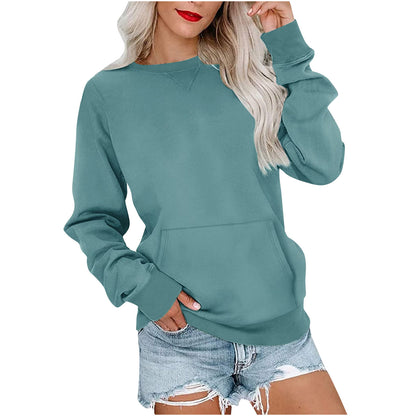 Women's Crewneck Hoodless Sweatshirt With Kangaroo Pocket Fleece Longsleeve Oversized Casual Style Shirt Lightweight Pullover - Seldom Seen Styles