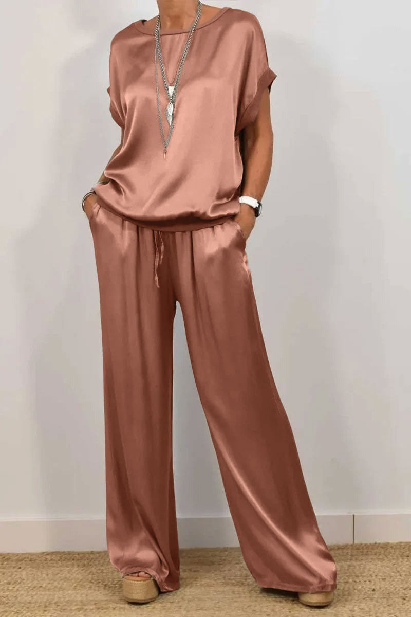 Women's Spring Casual Solid Color Satin Two-Piece Suit - Seldom Seen Styles