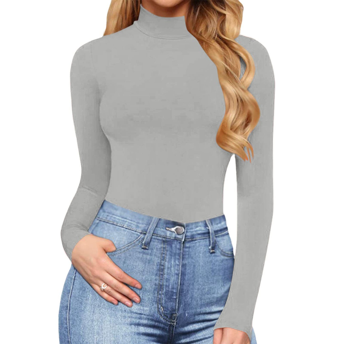 Women's Sexy Square Neck Bodysuit Long Sleeve Double Lined Shirt Tops