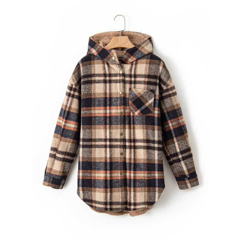 Women's Flannel Hooded Plaid 2025 Shacket Thick Coat Winter Coat for Warmth Button down Warm and Fuzzy Fleece Jacket - Seldom Seen Styles
