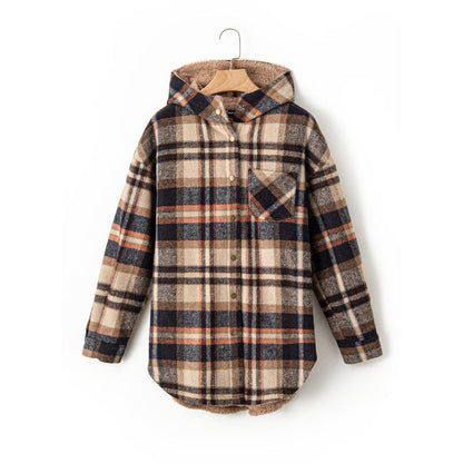 Women's Flannel Hooded Plaid 2025 Shacket Thick Coat Winter Coat for Warmth Button down Warm and Fuzzy Fleece Jacket - Seldom Seen Styles