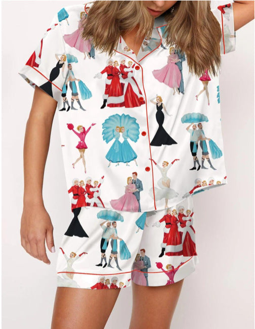 Moon Princess Sailor Guardians Wand Satin Pajama Set For Women Print Comfy Satin Sleepwear & Loungewear Pjs Printing Silky Top & Bottoms - SHESHOW