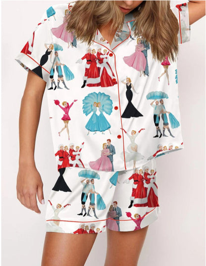 Moon Princess Sailor Guardians Wand Satin Pajama Set For Women Print Comfy Satin Sleepwear & Loungewear Pjs Printing Silky Top & Bottoms - SHESHOW