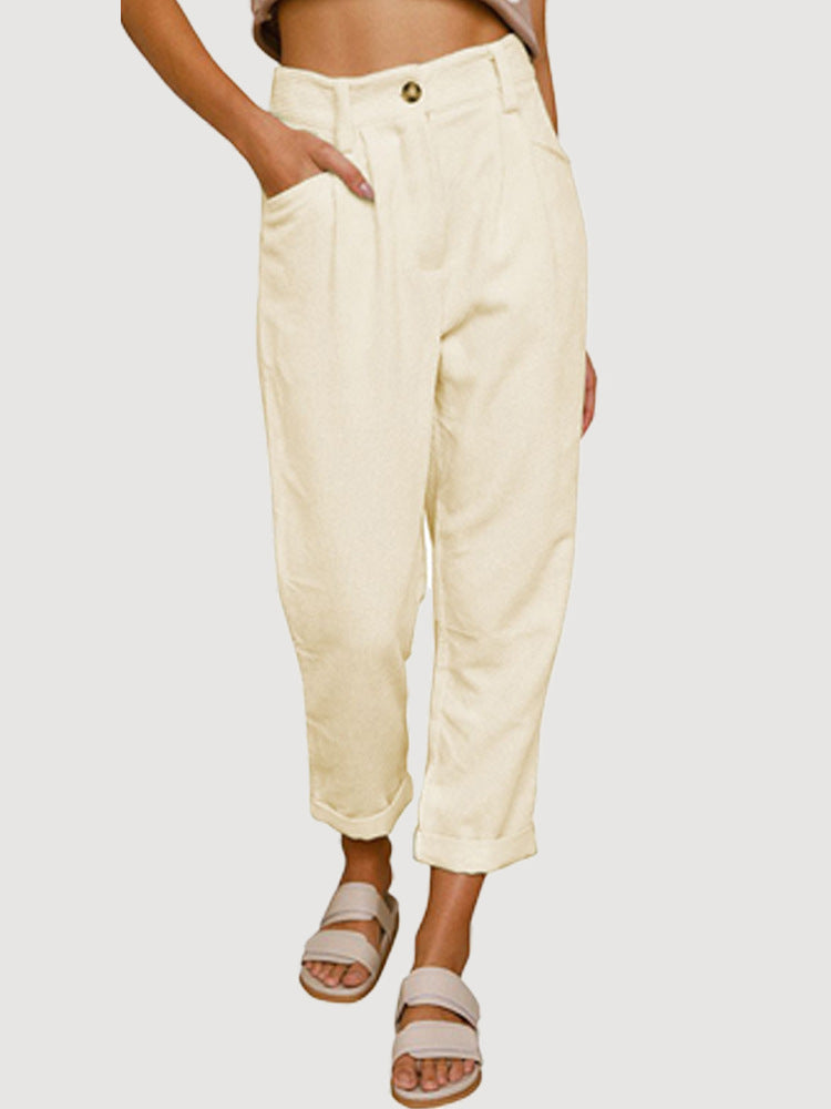 Womens Elastic Waist Straight Leg Corduroy Pants with Pockets, S-2XL - Seldom Seen Styles