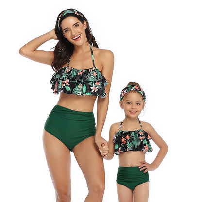 Women Two Piece Swimsuits High Waisted Bikini Teen Ruffle Tummy Control Bottoms Halter Bathing Suits