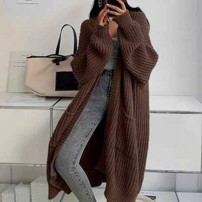 Women's Solid Drop Shoulder Long Cardigan, Casual Pocket Longsleeves Cardigan, Ladies Knitwear for Spring & Fall Daily Wear, Sweaters for Women, Knitting Womenswear - Seldom Seen Styles