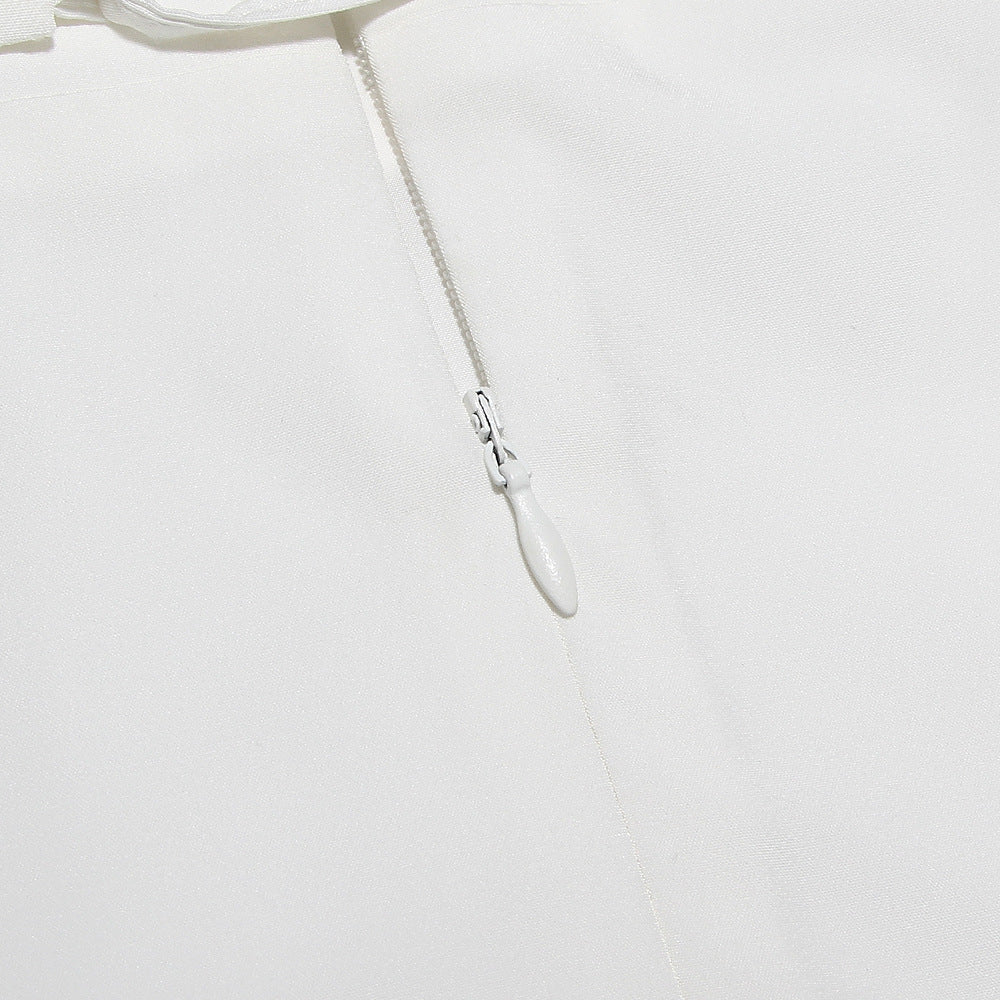 Lace Hem Square Collar Corset Pleated Mini Dress White