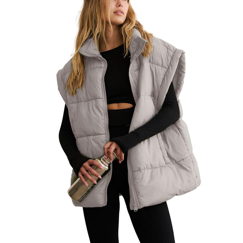 Women's Winter Oversized Puffer Vest Lightweight Stand Collar Flysleeve Insulated Padded Puffy Jackets Coat with Pockets Outerwear Casual Zipper Tops Black Fitted Minimalist FallFreshness - Seldom Seen Styles