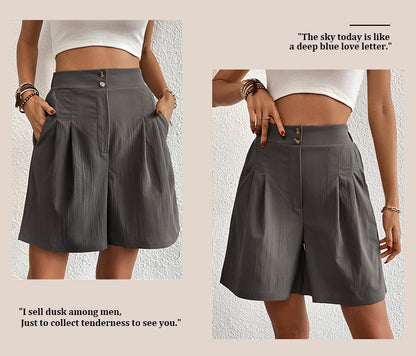 Womens Shorts Dressy Casual 2025 Trendy Summer Elastic High Waisted Pleated Side Slit Business Work Shorts Pockets