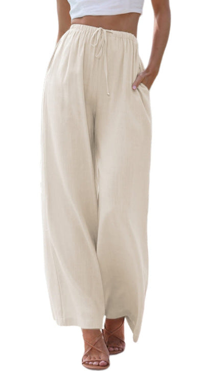 Women's Linen Summer Palazzo Pants Flowy Wide Leg Beach Pants with Pockets - Seldom Seen Styles