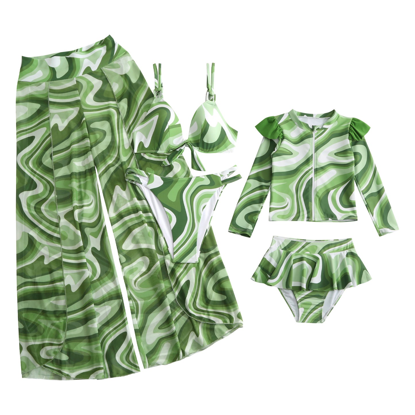 2024New Style Swimsuit Bikini Three-Piece Set Mesh Print Long Pants Swimwear swimwear