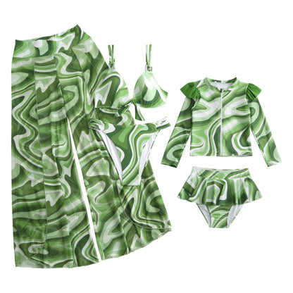 2024New Style Swimsuit Bikini Three-Piece Set Mesh Print Long Pants Swimwear swimwear