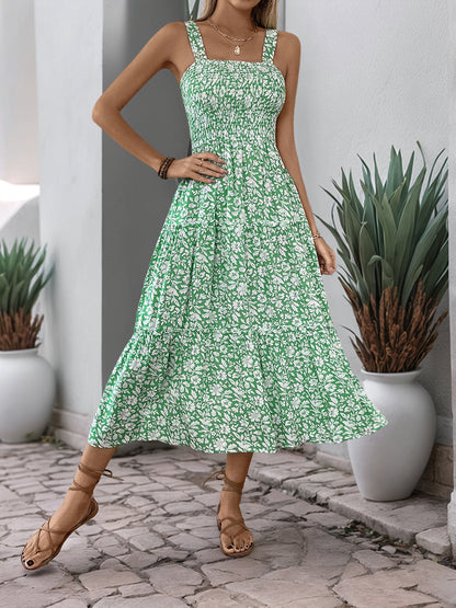Women's 2025 Summer Floral Boho Dress Square Neck Strapped Swing A Line Sundress Beach Long Maxi Outfits