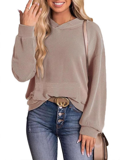 Women's Pullover Hoodies Sweatshirts Casual Loose Long Sleeve Ribbed Knit Shirts - Seldom Seen Styles