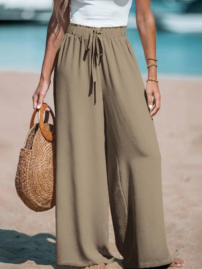 Women Wide Leg Pants High Waisted Trousers Linen Palazzo Lounge Beach Cover Ups Flowy Pants - Seldom Seen Styles