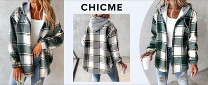Women's Plaid / Houndstooth Print Button Front Hooded Coat, Casual Longsleeves Pocket Coat for Fall & Winter, Ladies Outerwear for Daily Wear, Womenswear - Seldom Seen Styles