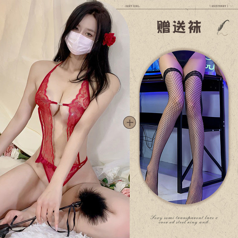 Sexy Lingerie Amazon Foreign Trade Source See-through Backless Shaping Lace-up Lace
