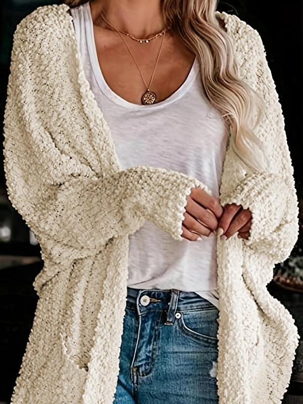 Women's Plain Pocket Batwing Sleeve Cardigan, Casual Long Sleeve Open Front Knitwear for Fall & Winter, Women's Knit Clothing for Daily Wear - Seldom Seen Styles