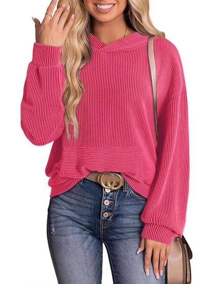 Women's Pullover Hoodies Sweatshirts Casual Loose Long Sleeve Ribbed Knit Shirts - Seldom Seen Styles