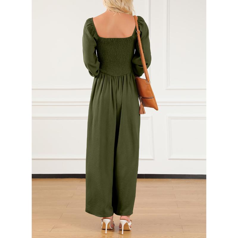 Women's Casual Loose Overalls Jumpsuits One Piece Long Sleeve Wide Leg Long Pant Rompers With Pockets - Seldom Seen Styles