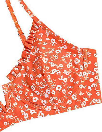 Women's Underwire Bikini Floral High Cut Bikini Set V-Wired Two Piece Swimsuit Bathing Suit